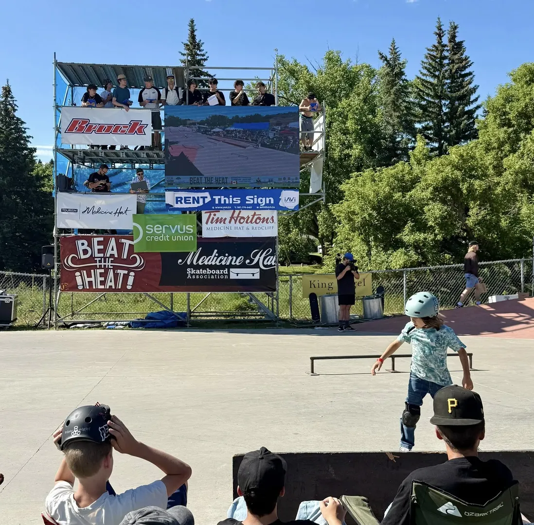 Outdoor LED wall and sound system at a skate competition
